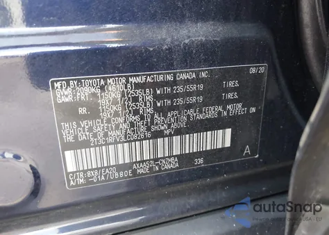 2020 Toyota Rav4 Xle Premium z USA, uszkodzony, nr VIN 2T3C1RFV3LC082616